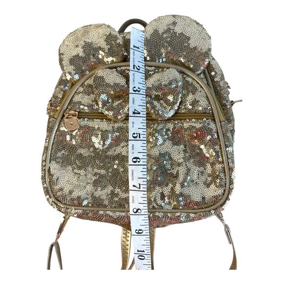 Gold Sequin Mini Backpack Bow Ear Detail Convertible Crossbody Bag NEW with tag - Picture 8 of 9
